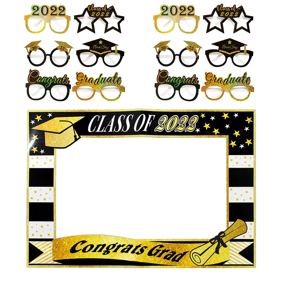 

Graduation Photo Booth Frame Glasses Props Party Decorations Class of 2022 Bachelor Cap Grad Graduated Supplies PhotoBooth Gift