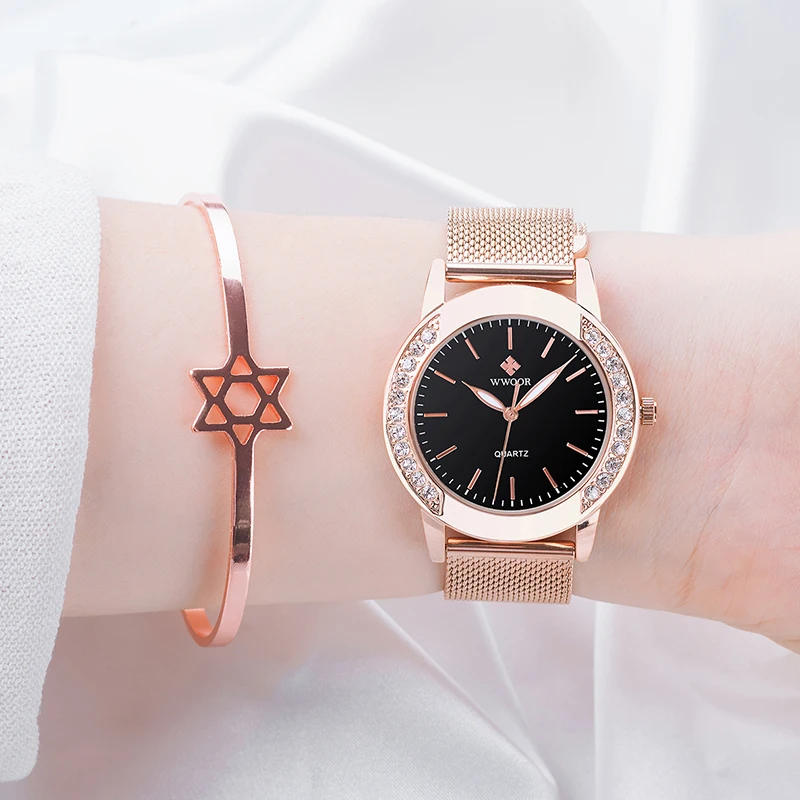 WWOOR Fashion Women's Watch Elegant Ladies Quartz Wristwatches Diamond Dial Luminous Watches Female Clock Women New Montre Femme
