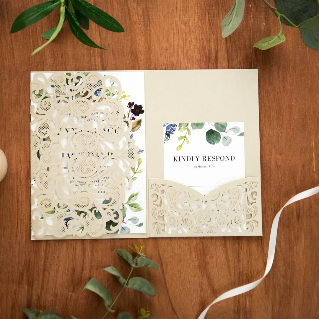 

10pcs Personalized Hollow Flower Wedding Envelope Invitation Custom Message Cards Inner Page Business Birthday Postcard Marriage