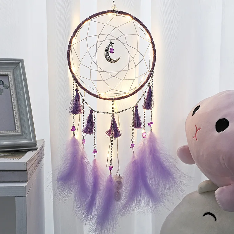 

Moon Dreamcatcher Macrame With Light Feather Wall Decor Dreamcatcher Girl Kid Nursery Decoration Art Gifts Home Accessories