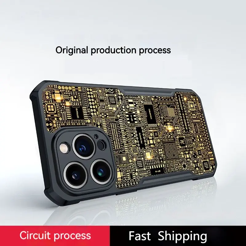 

Чехол Xundi Iphone 13 подходит для Apple 12pro Max защитный чехол, золотой печатной платы шаблон 13pro противоударный чехол