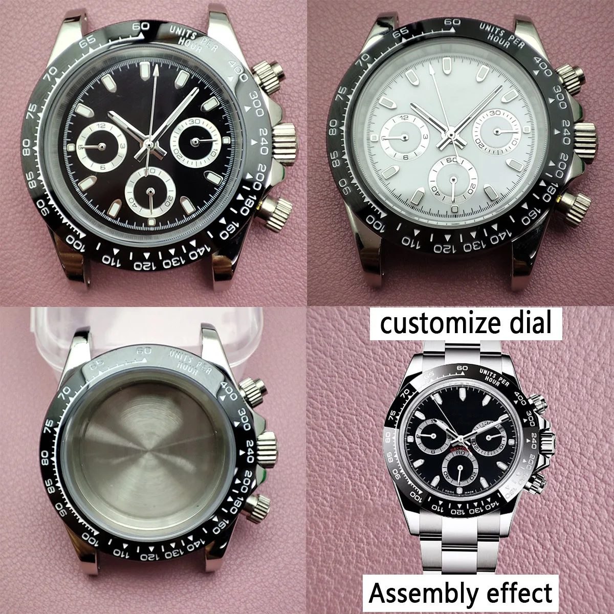 

39mm watch case panda dial japan quartz VK63 movement men watch nh35 case dial chronograph electronic Multifunction watch
