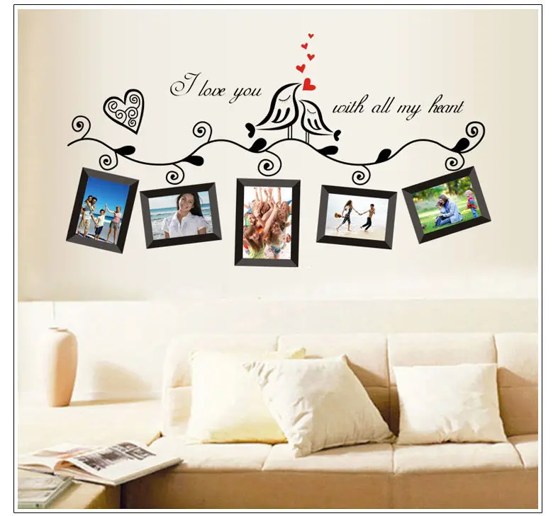

New creative romantic love bird combination picture frame wall sticker creative bedroom bedside decorative painting