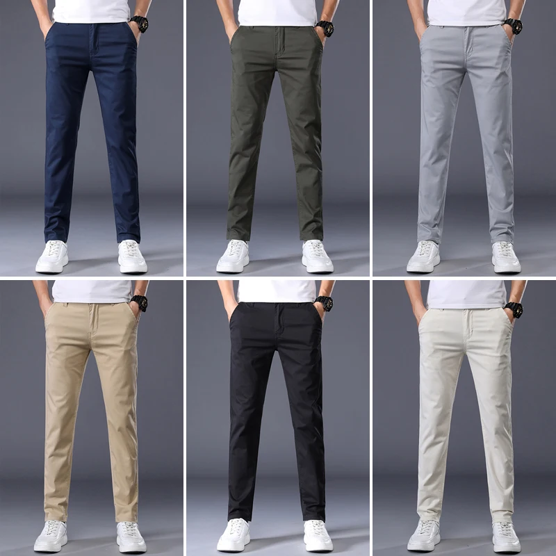 7 צבעים גברים של קלאסי מוצק צבע קיץ דק מכנסי קז'ואל עסקי אופנה למתוח כותנה Slim מותג מכנסיים זכר