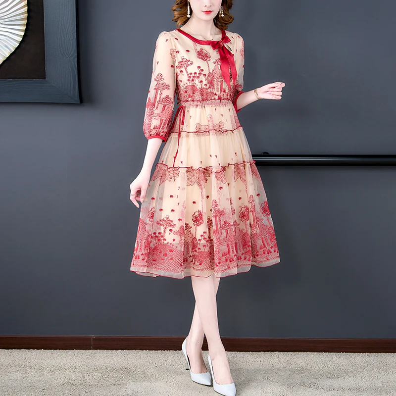 

Женское кружевное платье с круглым вырезом, свободное Повседневное платье с рукавом 2023, весна 3/4