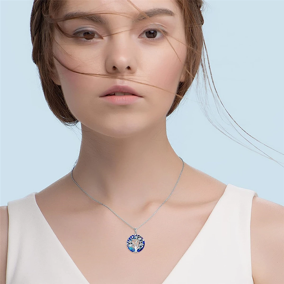 Великолепное синее кольцо с кристаллом Древа жизни и подвеской в ​​виде совы