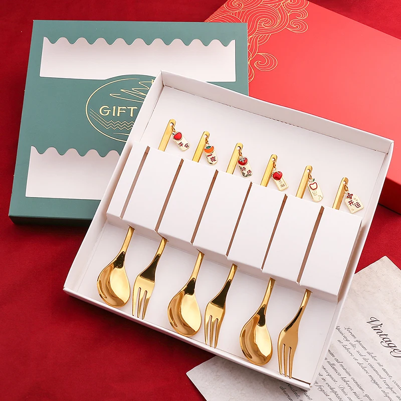 

Новогодние ложки, вилки, подвеска в виде тигра, кота, столовая посуда из нержавеющей стали 304, столовая посуда для торта, кофе, столовая ложка, вилка для перемешивания, кухонная утварь