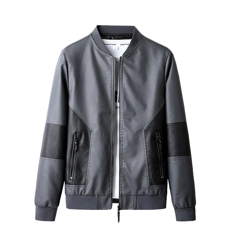 

Men's Spring and Autumn New Jacket Men's Slim Casual Stand Collar Leather Jacket Korean Style Fashion Leather Jacket Jacket