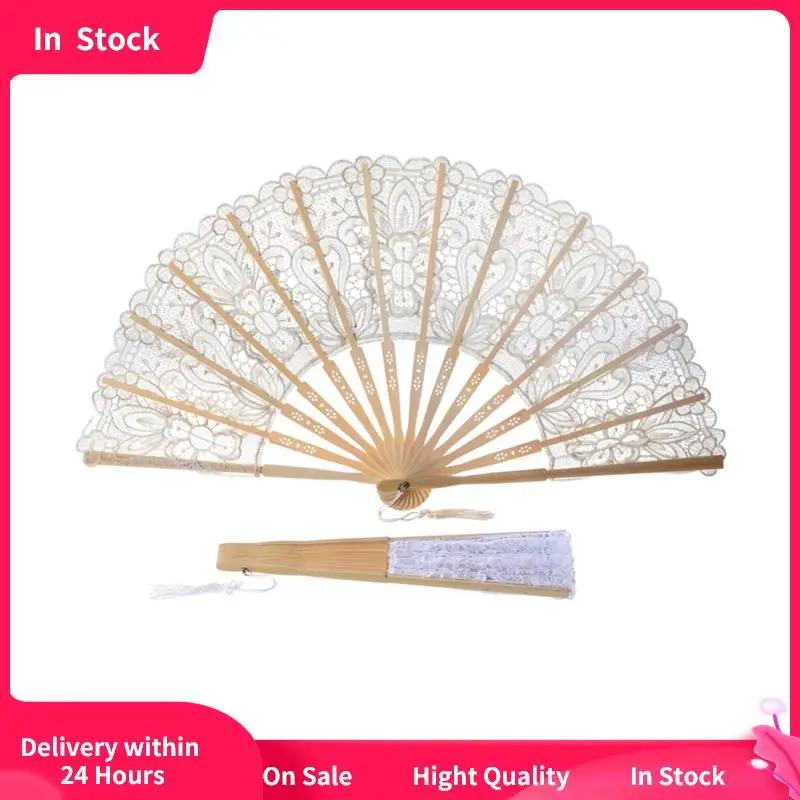 

Chinese Style Decorative Bamboo Fans Lace Fabric Silk Folding Hand Held Dance Fans Flower Party Wedding Prom Home Decor