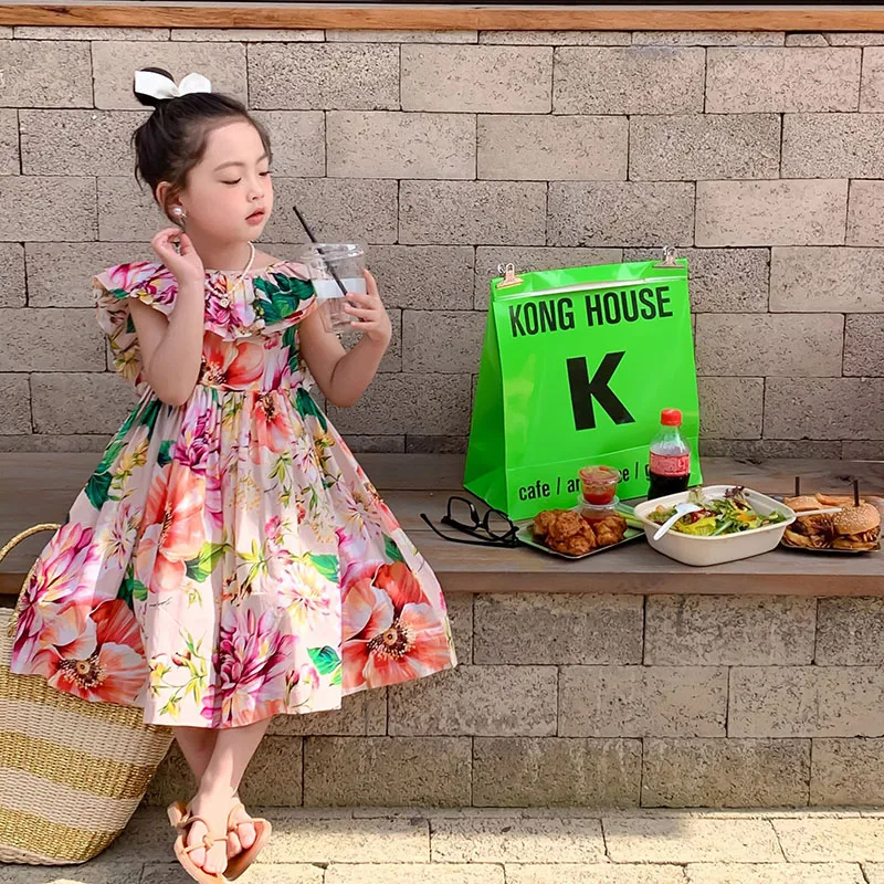 

2022 summer new children's wear girls' Korean flower backless dress summer skirt 2-112