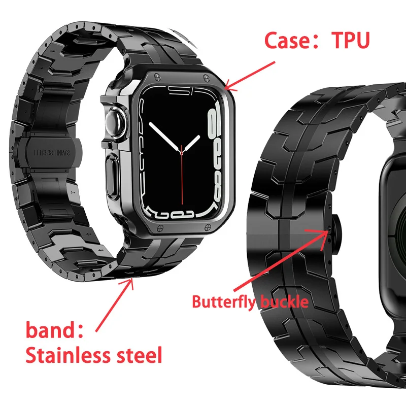 Stainless Steel Band for Apple Watch Case Alloy Strap for Iwatch Series 7 6 5 4 SE 44mm 45mm 42mm 40mm 38mm 41mm Metal Bracelet