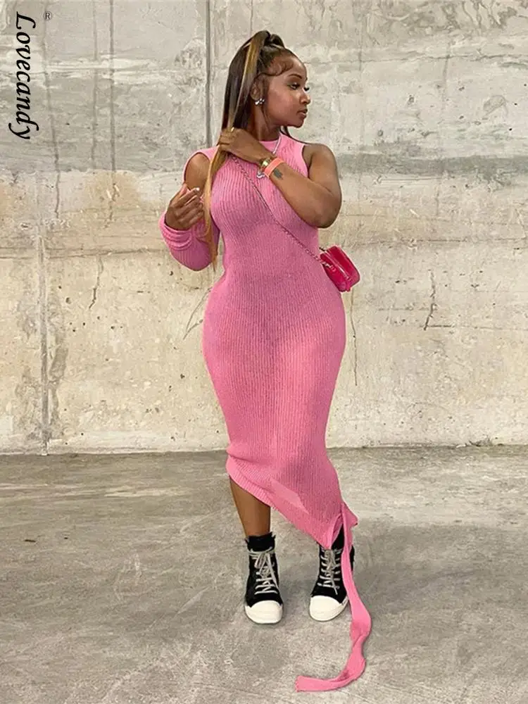 Женское сексуальное прозрачное платье миди летнее однотонное розовое