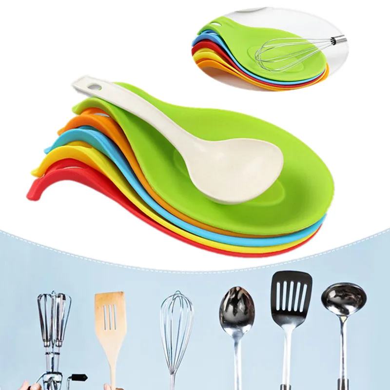 

1Pcs Kitchen Silicone Spoon Rest Utensil Spatula Holder Heat Resistant Storage Shelves Dish Holder Pad Kitchen Cooking Supplies