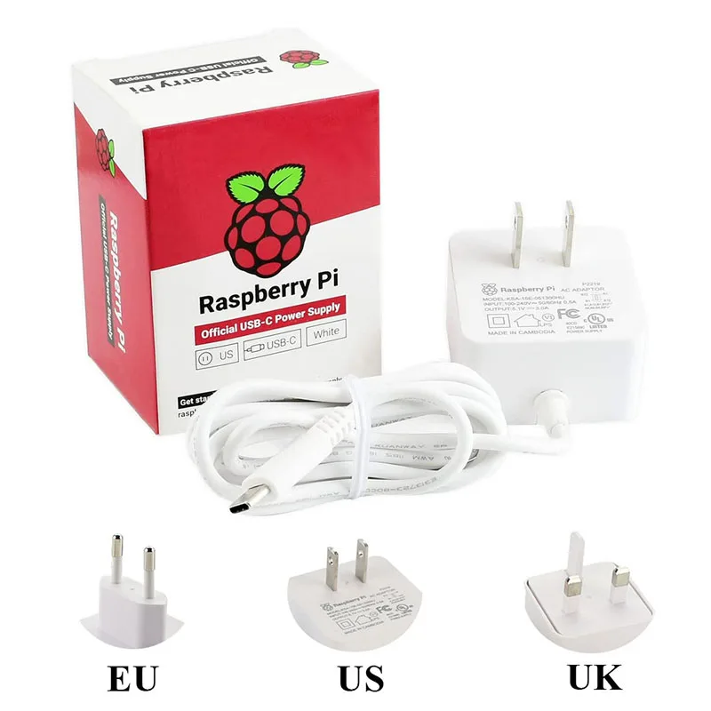 

Официальный блок питания Raspberry Pi 4 USB-C для Raspberry Pi 4, Модель B, напряжение 100-240 В переменного тока, зарядное устройство с адаптером питания для Е...