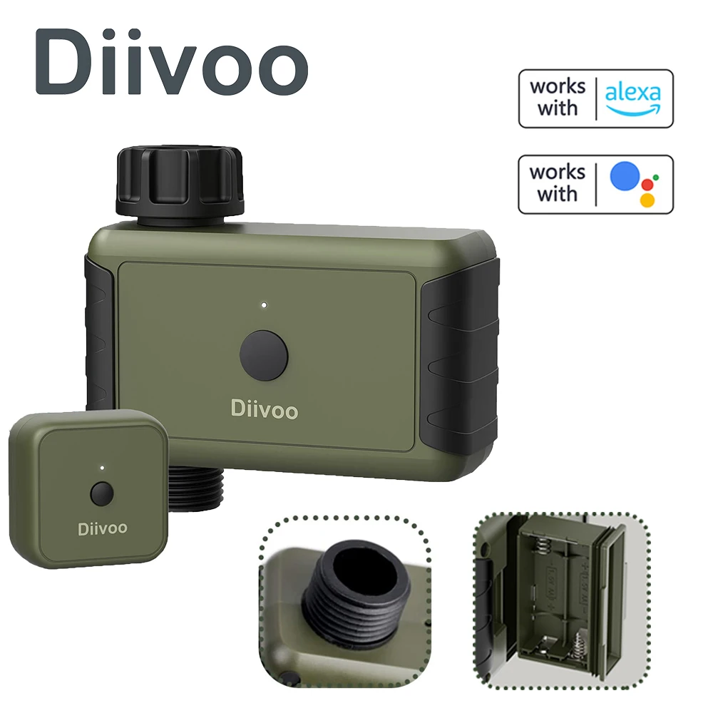 Diivoo WiFi Watering Timer with Cyclical Irrigation and Rain Delay, Smartphone Remote Control Support Alexa, Google