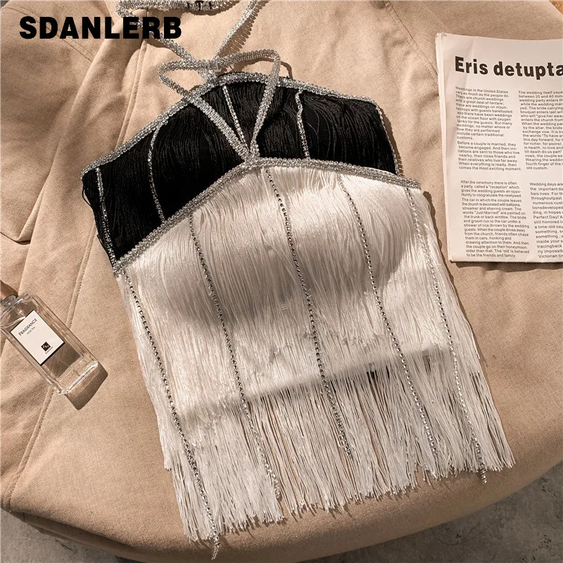 

Tassel Rhinestone Halter Spaghetti Straps Vest Women's Summer Nightclub Sling Outer Wear Inner Wear Socialite High-End Crop Top