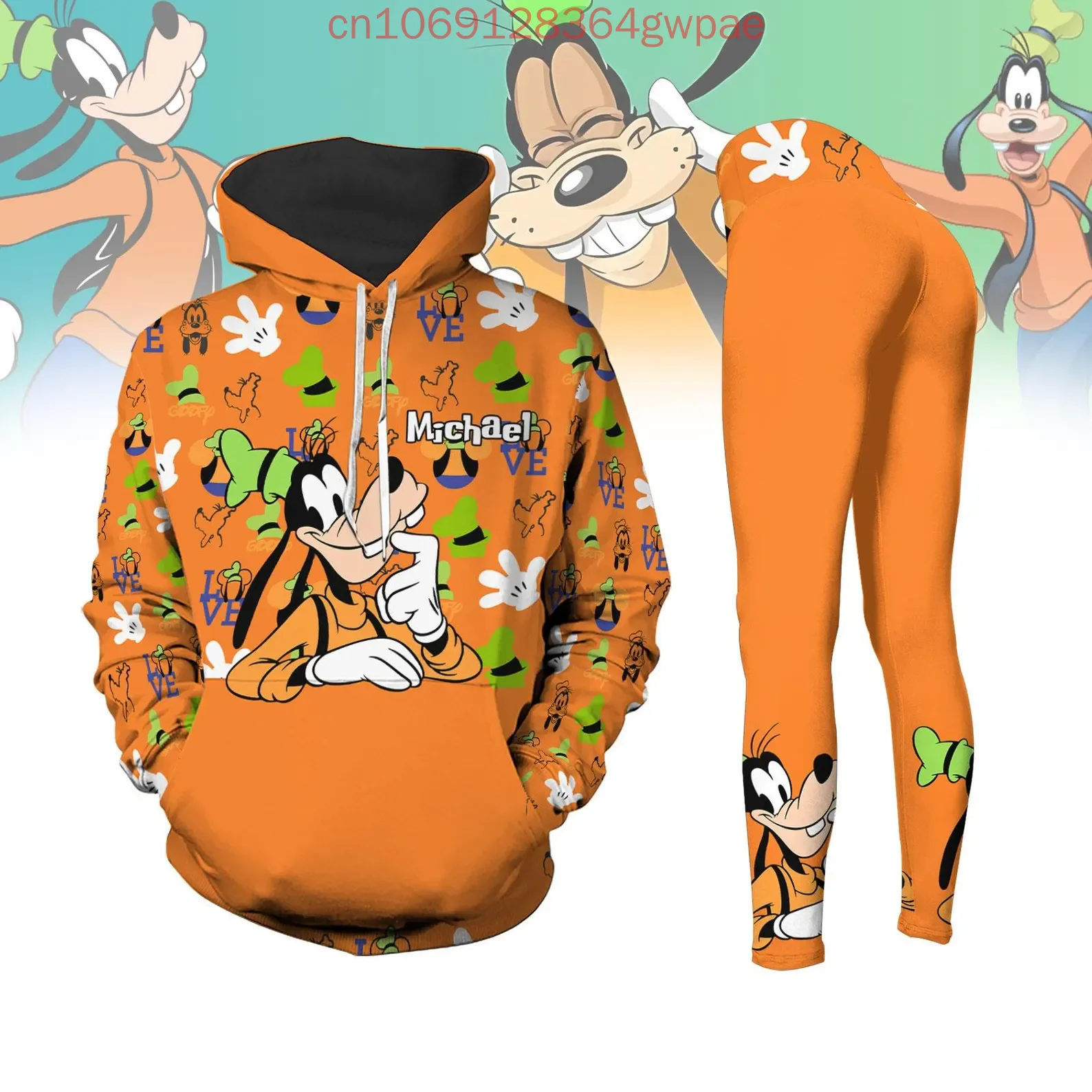 Женская толстовка с капюшоном Disney Goofy 3D леггинсы костюм штаны для йоги Микки