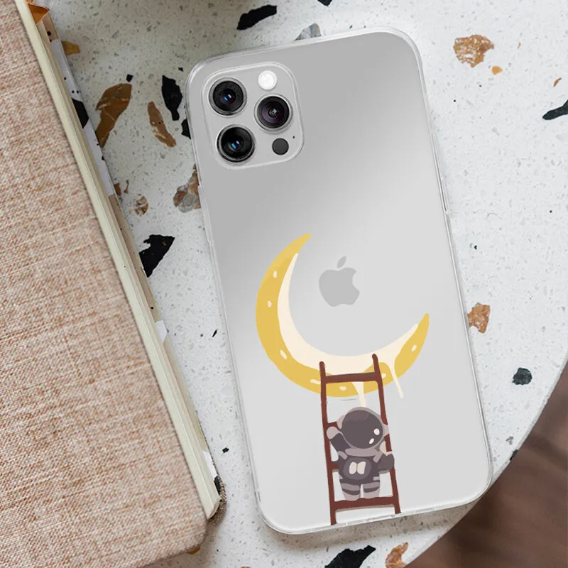 

Nohon Clear Phone Case For iPhone 13 12 11 Pro Max Mini X XS XR 7 8 Plus 6S land on the moon Fashion back cover