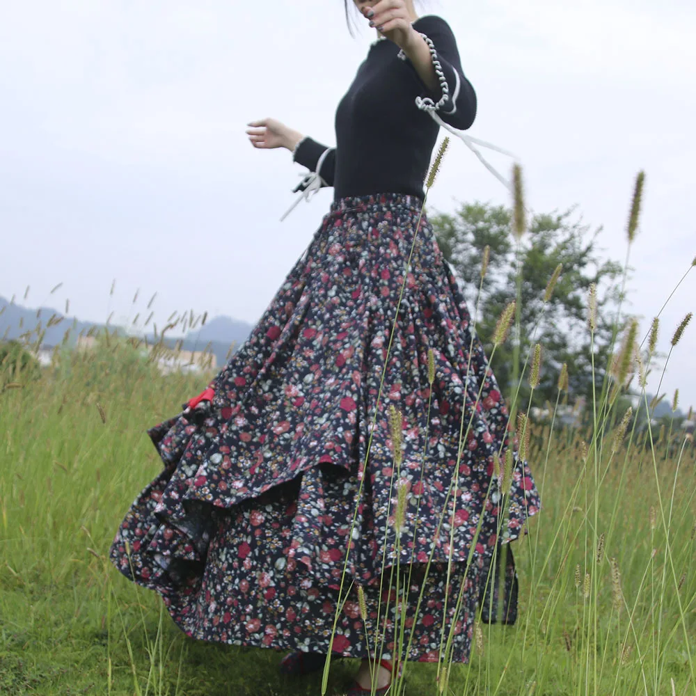 Бесплатная доставка китайский стиль S-2XL зима 2023 длинное а-силуэт эластичная