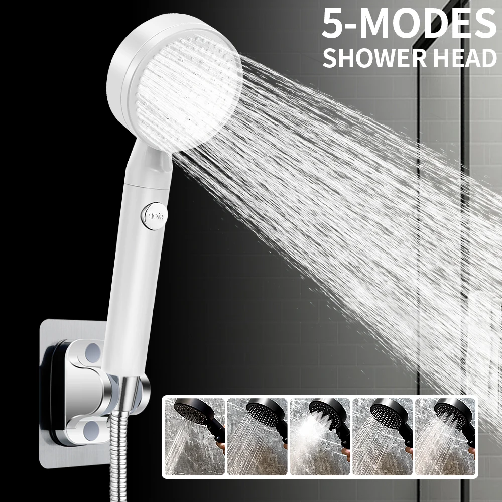 

5 Modes Adjustable High Pressure Water Saving Shower Head One-key Stop Water Universal Interface Explosion-proof and Fall-Proof