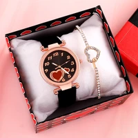 fashion simple designer dial love ladies watch casual luxury dress leather wristwatch with diamond crystal bracelet