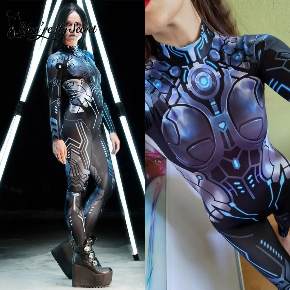 

[You're My Secret] Halloween Cyberpunk Robot Punk Women Sexy Slim Jumpsuit Cosplay Costumes For Women Warrior Bodysuit