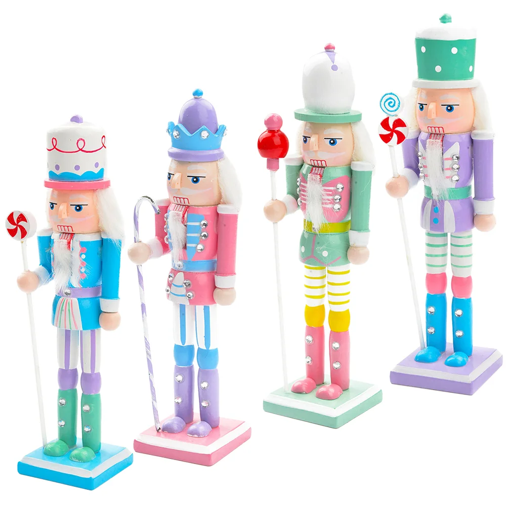 

4 Pcs Christmas Decorations Nutcrackers Craft Xmas Desktop Ornaments Walnut Soldier Wooden