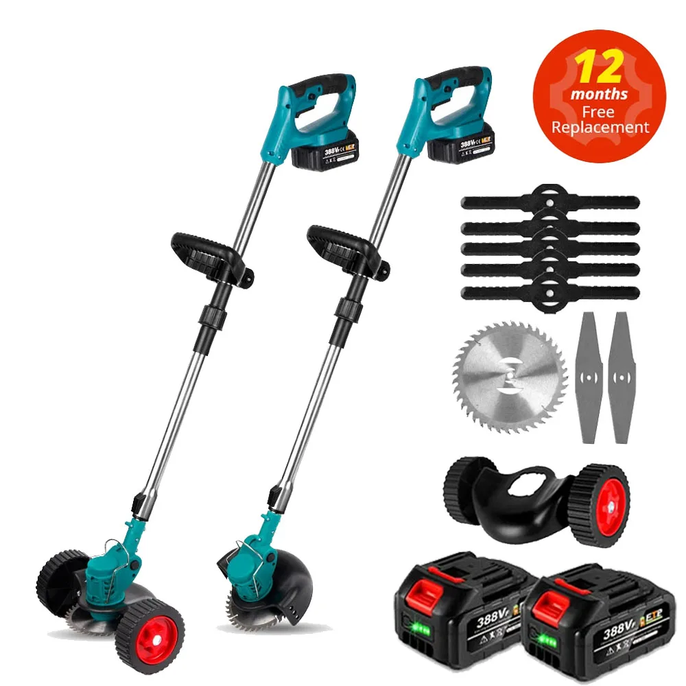 

Handheld Electric Lawn Mower Foldable Trimmer Adjustable Garden Pruning Cutting Power Tools with 2 Lithium Battery 8 Accessories