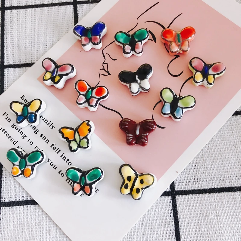 

17 мм цветные керамические бусины-бабочки чернильная роспись ювелирные изделия «сделай сам» рукоделие для изготовления браслетов и украшен...