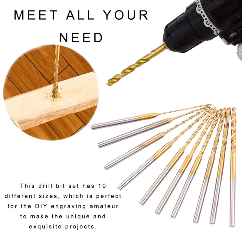 Micro-Twist Drill Bit Set - 10Pcs 0.6mm-2.2mm Tiny 2.35 Shank HSS Mini Engraving Bits Hole Drilling Tool