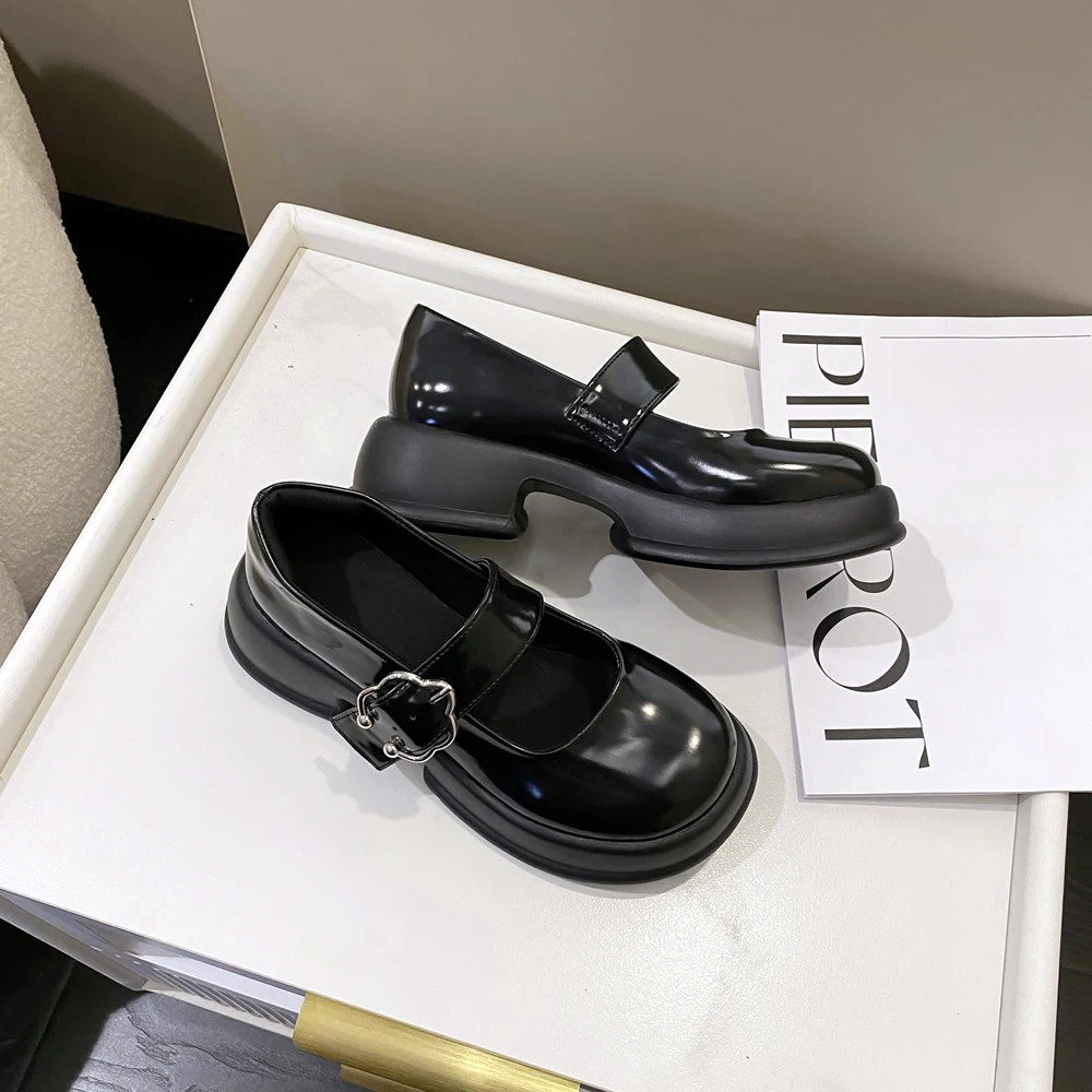 

Mary Jane leather shoes women's 2023 everything vintage big head shoes British college style thick soled French single shoes