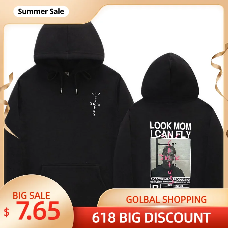 

2023 Cactus Jack Men Women Double-sided Graphic Sweatshirt LOOK MOM I CAN FLY Hoodies Unisex Fashion Hip Hop Streetwear Male