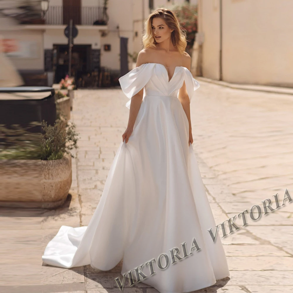 

Классическое атласное свадебное платье VIKTORIA для женщин Невеста 2023 с открытыми плечами со шлейфом ТРАПЕЦИЕВИДНОЕ платье для невесты Прямая поставка