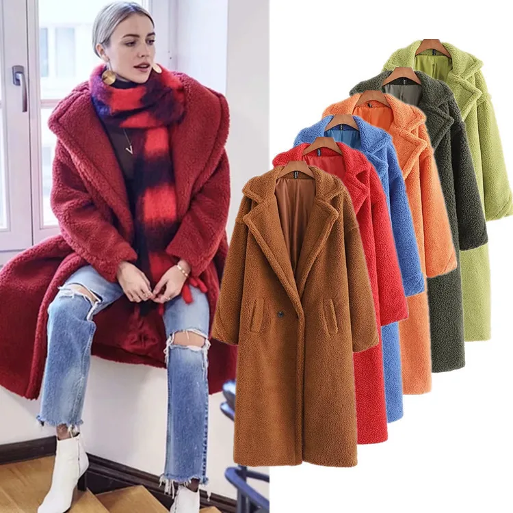 New Trending Products Female Winter Multi-color Plush Thick Warm Loose Women Faux Rabbit Fur Coat Loose Lapel Fur Coat Feminino