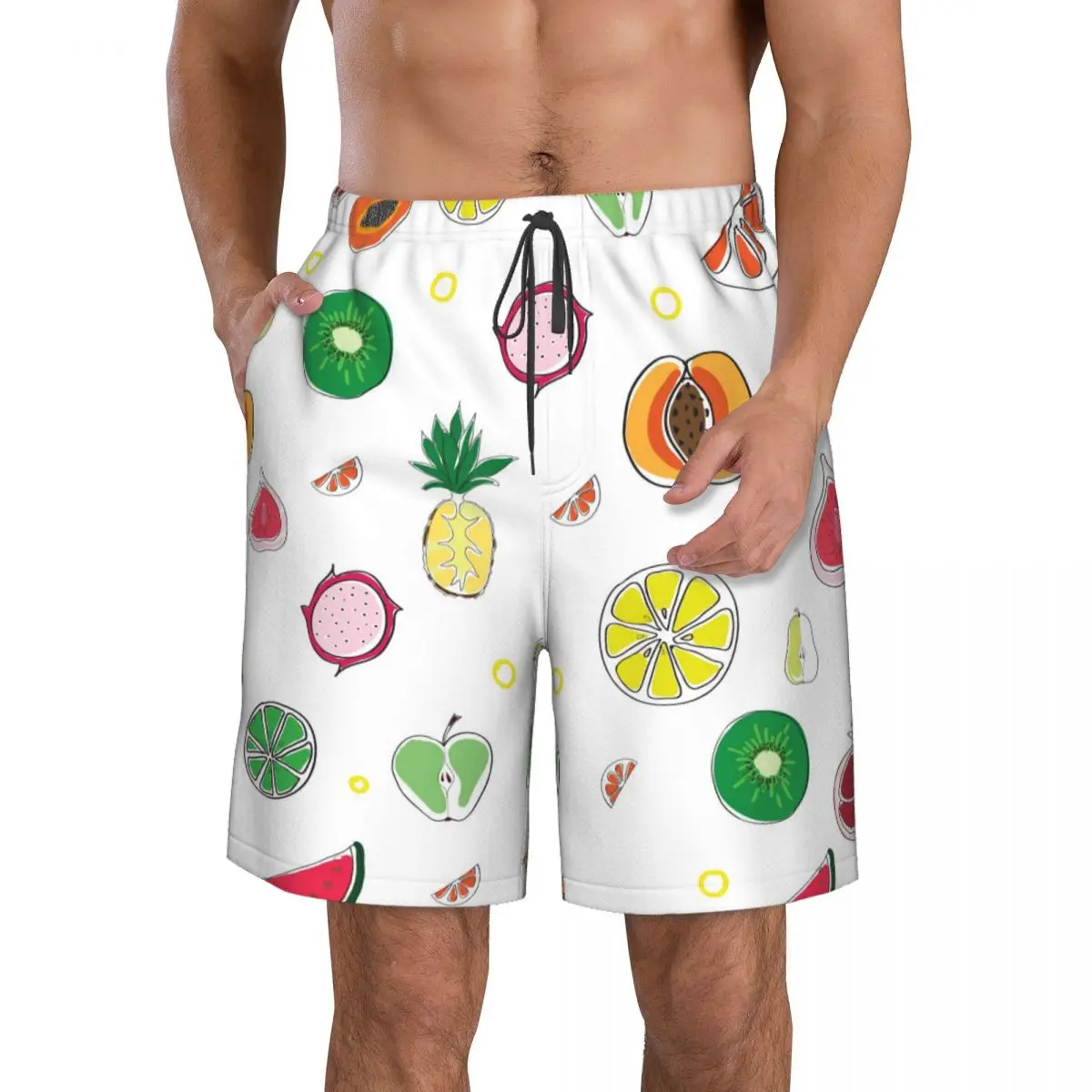 Men's Swim Shorts Summer Swimwear Man Swimsuit Swimming Trunks Beach Shorts Surf Board Male Clothing Pants Fruits Doodle