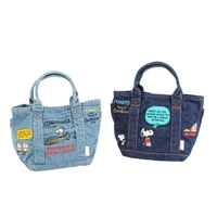 kawaii anime accessories snoopyed embroidered denim canvas bag ms leisure portable hand bag lunch box bag girls gift