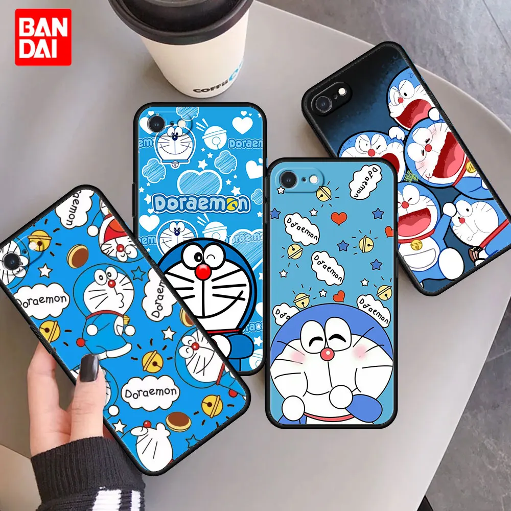 

Cute Cartoon Doraemon Case for iPhone 6 6S 7 8 SE 2020 X XS XR Plus Max Cover Phone Black Full Protection Couple Silicone Casing