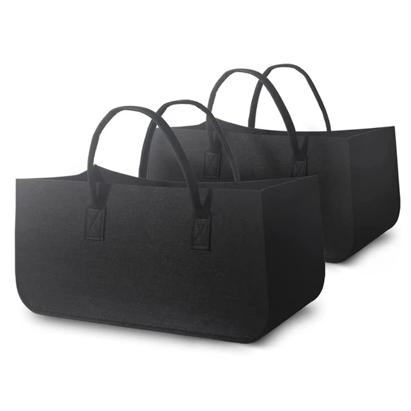 

2 Pcs Felt Bag,Firewood Bag,Felt Bags Shopper,Shopper Bags With Handle,Wooden Basket For Firewood,Shopping Bag