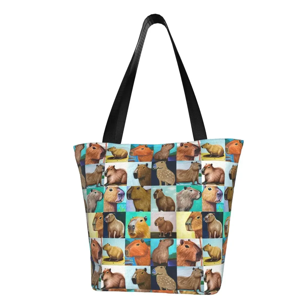 

Capybara Collage Grocery Shopping Tote Bag Women Funny Kawaii Animal Canvas Shoulder Shopper Bags Large Capacity Handbags