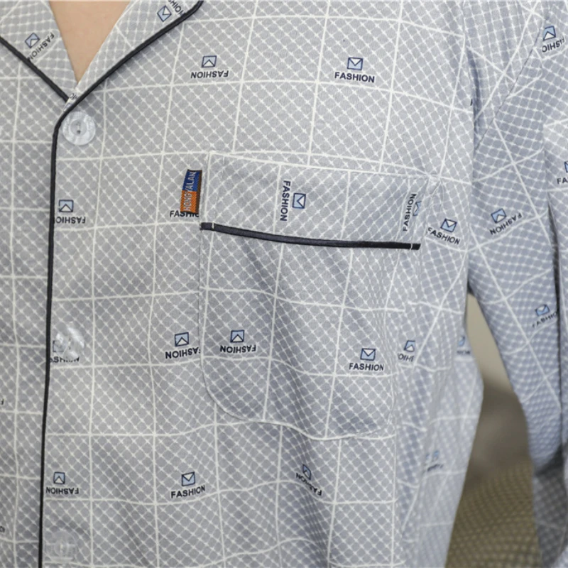 New Men's Pajamas Spring and Autumn Korean Style Pure Cotton Loose Cardigan with Turn-over Collar Long-sleeved Home Service Suit