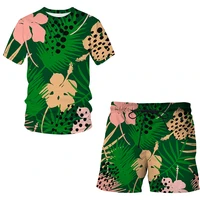 jungle leaves summer 3d printed men t shirt shorts set sportswear tracksuit o neck short sleeve clothing suit