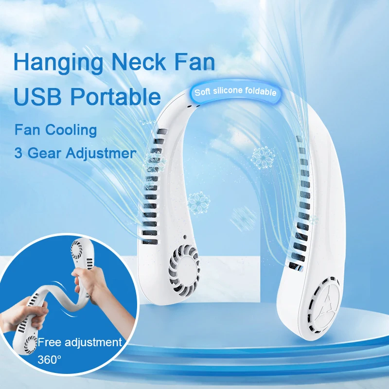 

Portable Neck Fan From Popular Earphone Design Hanging Neck 3000mAh Rechargeable Air Cooler 3 Speed Mini Summer Sports Fans