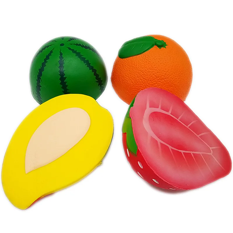 

Squishy Slow Rebound Half Watermelon, Half Orange Half Strawberry, Half Mango PU Simulation Big Fruit Decompression Music Toy