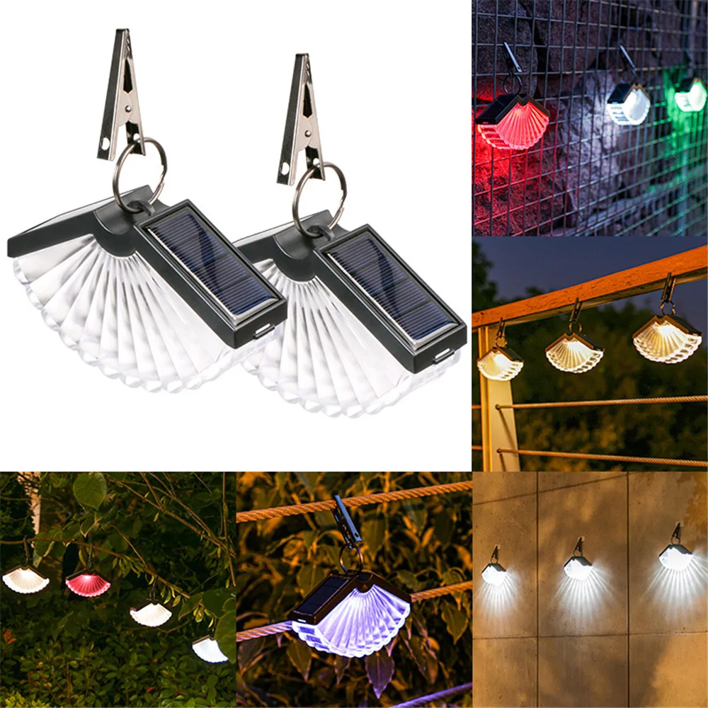 

2 Pcs Outdoor Waterproof Landscape Solar Clamp Hanging Lights Fanshaped Hanging Ornament For Garden Courtyard Balcony