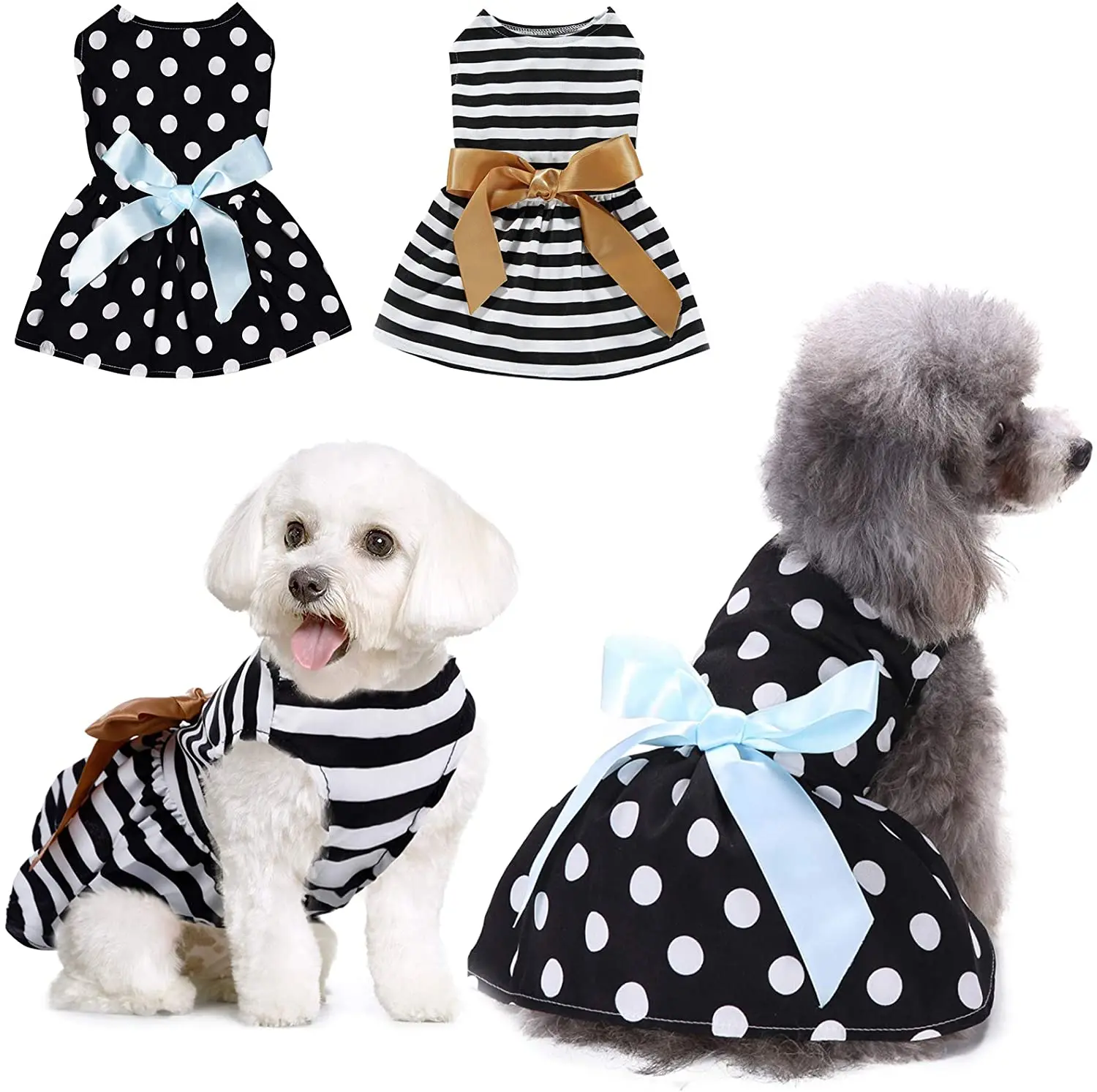 

ATUBAN Dog Dresses Pet Princess Skirts with Bowknot, Cute Puppy Sundress Spring Summer Shirts Vest for Small Dogs Cats