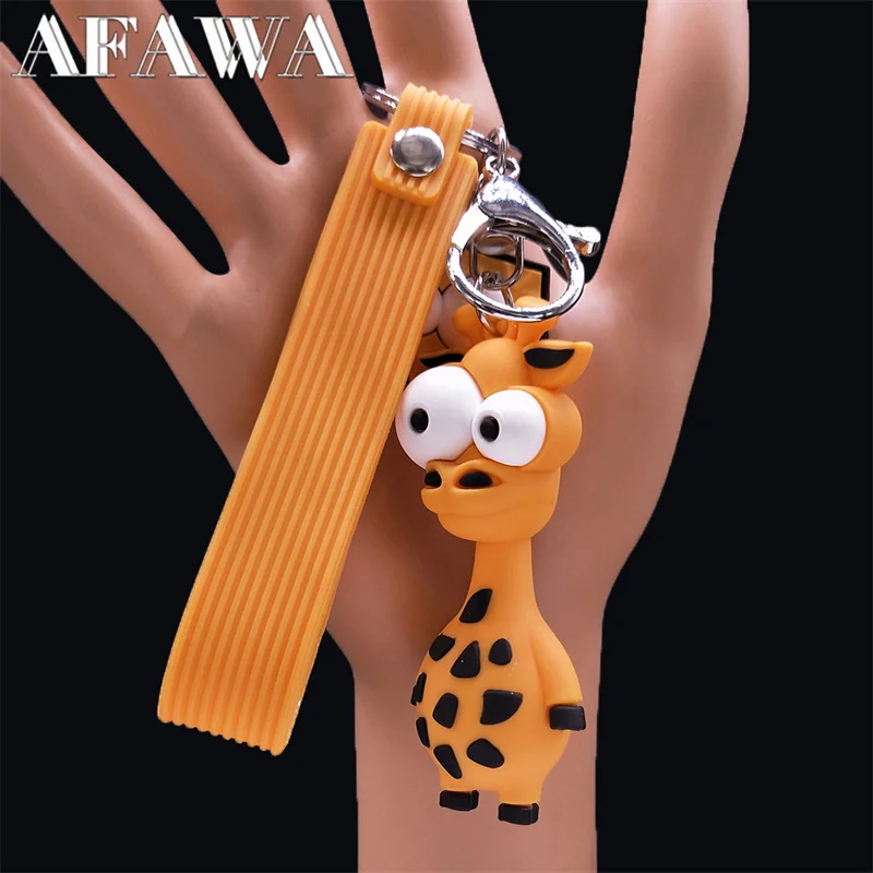 

Adorable Big Eye Giraffe Keychain for Child Silicone Animal Key Holder Jewelry Children's Day Gifts anneau porte clef KXH625S01