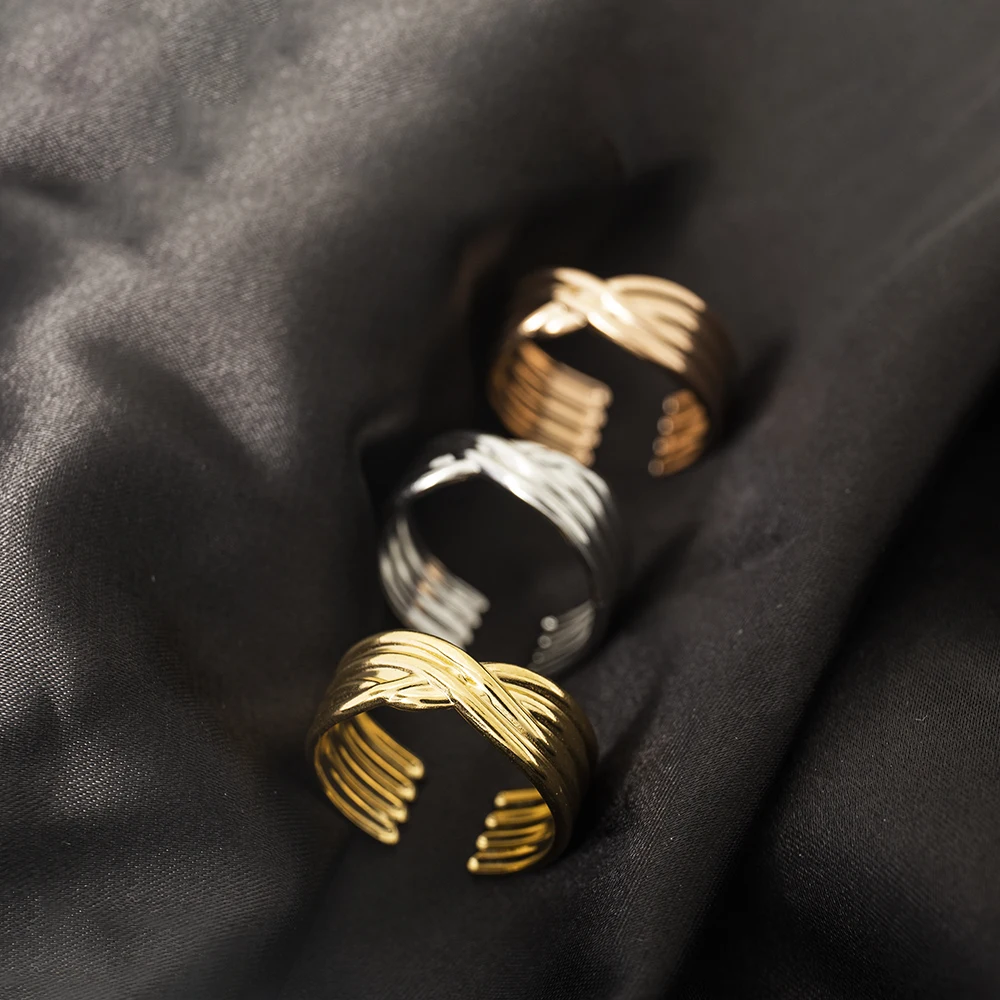 

Minimalism Stainless Steel Wide Ring for Women Retro Geometric Aesthetics Open Adjustable Rings Charm Elegant Wedding Jewelry