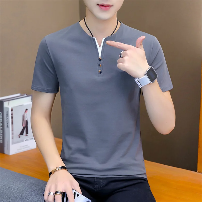 

Summer Men T-shirt Casual Short Sleeve Cotton Business T-shirts Men Slim Fil Solid Color Cotton T Shirt Men Fashions