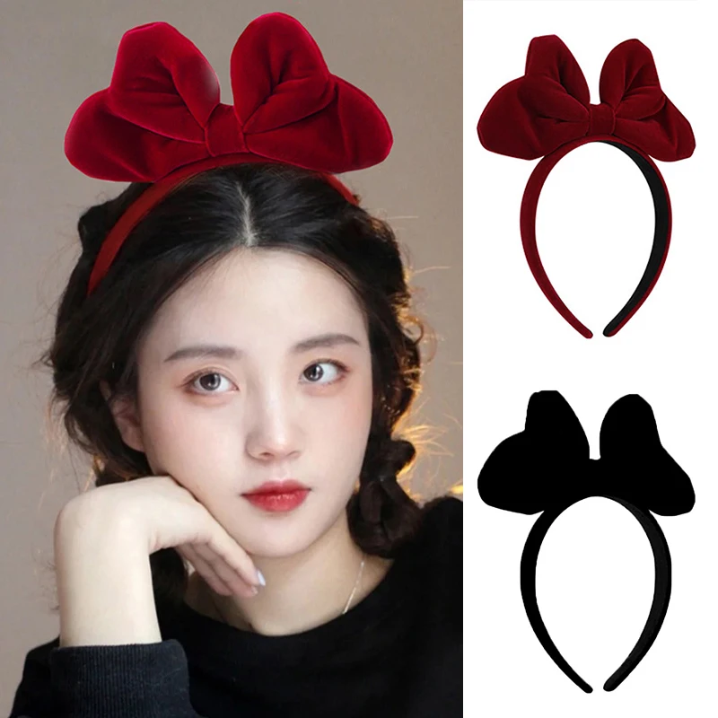 

Women Red Velvet Bowknot Hair Hoop Elegant Party Headband Korean Fashion Headwear Vintage Head Hoop Cosplay Hair Accessories
