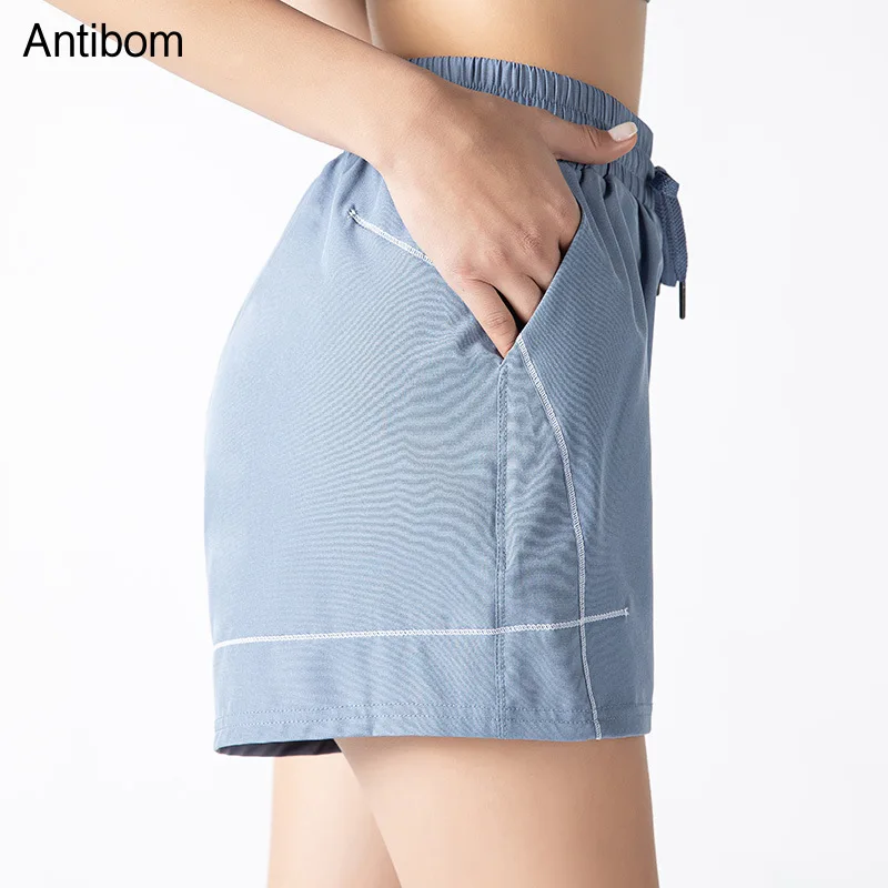 

Antibom Sports Shorts with Pockets Women Fitness Workout Running Gym Yoga Activewear Elastic Tie Polyester Quick Dry Breathable